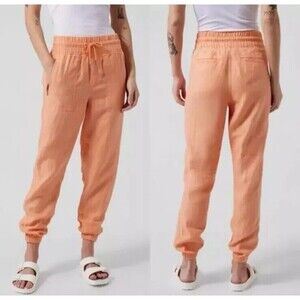 Athleta Cabo Linen Joggers Orange Drawstring Breathable Beach Women's Size 10